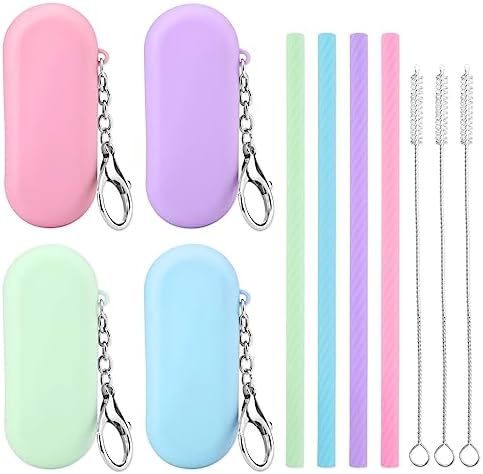 Cobee 4 Set Reusable Silicone Straws Kit, Foldable Portable Straws