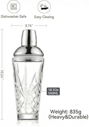 18.5oz Crystal Cocktail Shaker with Muddler Spoon and Jigger Cap-Leak