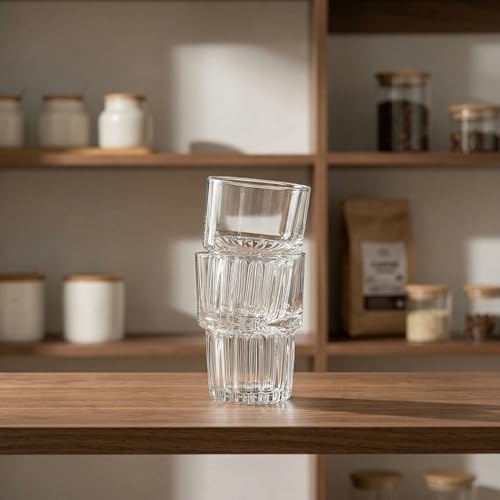 DEAYOU 8 Pack Drinking Glasses Set, 11 OZ Clear Striped Iced Tea Water