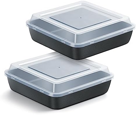 E-far 8x8 Inch Square Baking Pan with Lid Set, Nonstick Square Cake