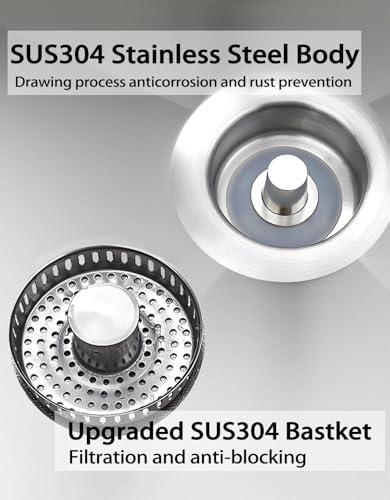 3 in 1 Kitchen Sink Drain Strainer 2 Pack - Stainless Steel Pop Up