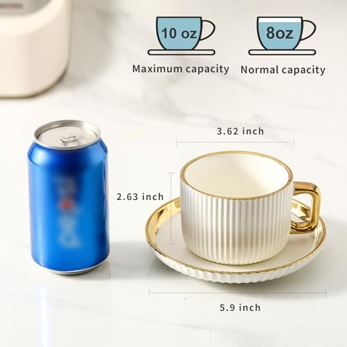LETAOTAO Cappuccino Cups with Saucers, 8oz Ceramic Coffee Cups with