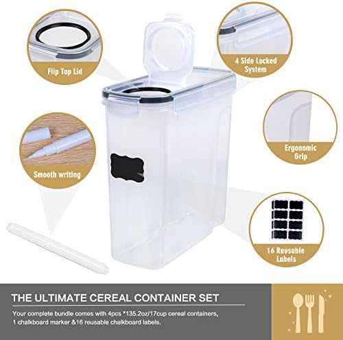 FOOYOO 4-Piece Cereal Container Set, 135.2oz, BPA Free