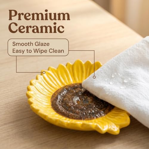 Set of 2 Ceramic Sunflower Spoon Rests for Kitchen Counter & Stove Top