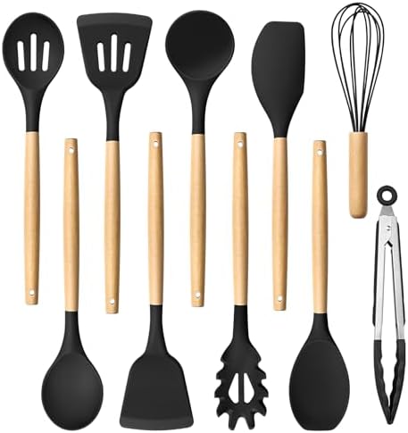 HaWare Silicone Cooking Utensils Set, 10-Piece, Black