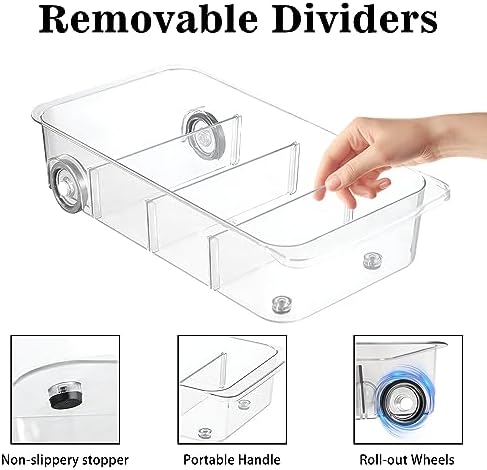 2Pack Roll Out Fridge Caddy Bins Pull Out Drawer with Wheels