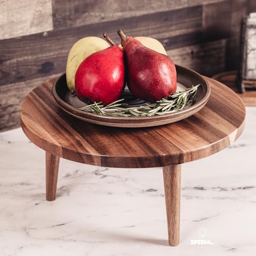 Acacia Wooden Round Footed Serving Board - Pedestal Riser Cake Stand