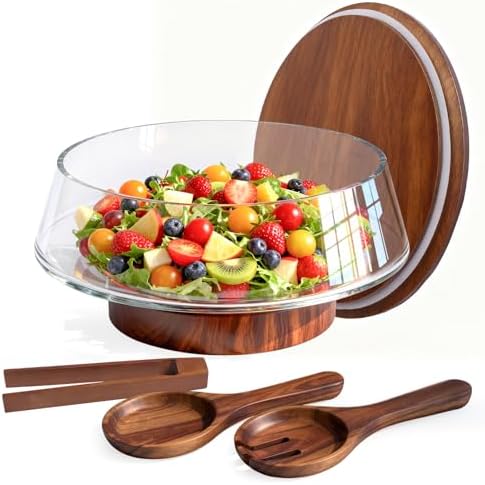 Extra Large Glass Salad Bowl with Lid Set, 5-Qt (160 fl oz)