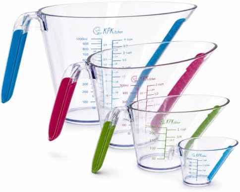 Liquid Measuring Cups with Spouts, 4-Piece Angled Plastic Set, 1 to 4