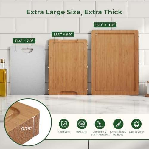 Formaldehyde Free, Glue Free, Bamboo Pure Titanium Cutting Board Set