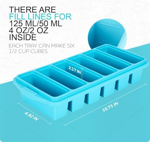 1/2 Cup Silicone Freezer Tray With Lid - Silicone Freezer Molds 3-Pack