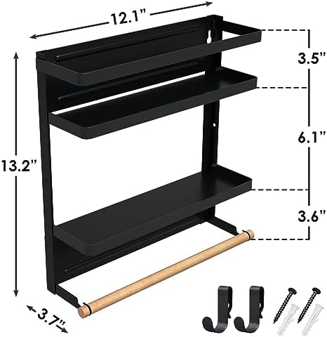 Magnetic Paper Towel Holder with Multi-Layer Storage Shelf, Black