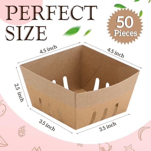 Watersay 50 Pack Pint Berry Basket Cardboard Containers Strawberry