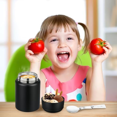 Aimsnk Soup Thermo for Hot Food Kids Insulated Food Jar, Black-Pure