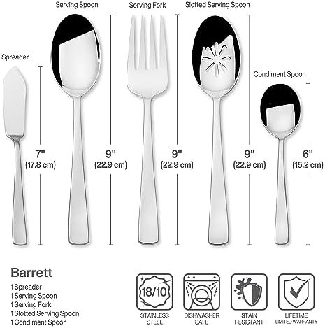 Mikasa Barrett 45-Piece Flatware Set, 18/10 Stainless Steel Silverware Set, Service for 8, Minimalist Square-Tip Handles, Dishwasher Safe