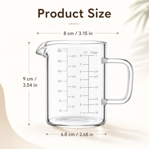 Glass Measuring Cup with Handle 8OZ/250ML/1 CUP Liquid Measuring Cups