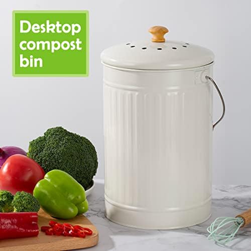 1.7 Gallon Kitchen Compost Bin with Lid, White