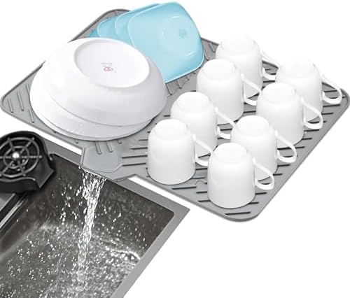 Luxet Silicone Dish Drying Mat with Built-in Drain Lip - Hygienic