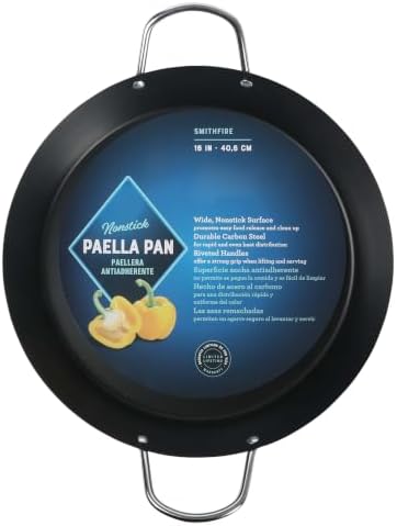 16 Inch Carbon Steel Nonstick Paella Pan, Wide Flat Base Skillet With