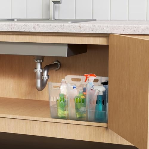 Peohud 3 Pack Freezer Organizer Bins with Wheels, Clear Plastic Pantry