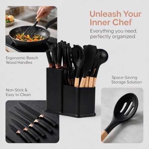 19-Piece Silicone Skitchen Utensils Set, Heat-Resistant Nonstick