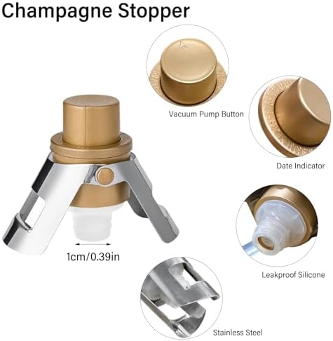 CCSmall Wine Saver Vacuum Pump Set – 1 Pump 4 Reusable Stoppers HJS
