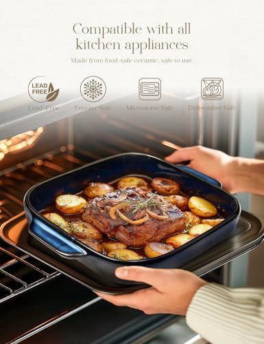 8x8 Baking Pan Ceramic Square Baking Dish with Handle for Brownie 48oz