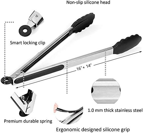 Kona BBQ Grill Tongs Set, Stainless Steel, 16 and 14 Inch