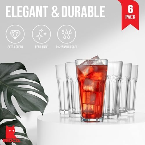 Red Co. Set of 6 Clear Glass 16 Fl Oz Drinking Highball Tumblers for