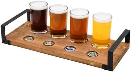 OwlGift Wood Craft Beer Flight w/Bottle Cap Storage Sampler Tray