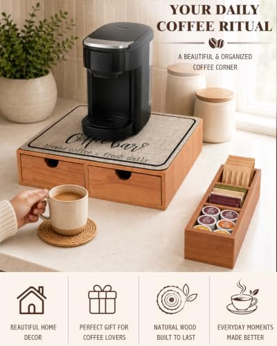 Wooden K Cup Organizer Coffee Pod Storage Box, K Cup Holder with 3 Drawer