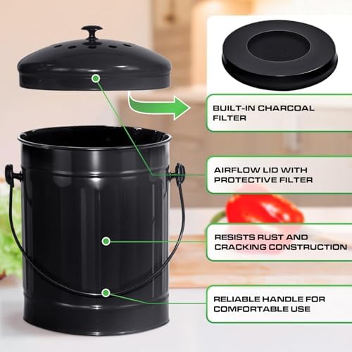Plexon 1.5 Gallon Metal Compost Bin with Airflow Lid