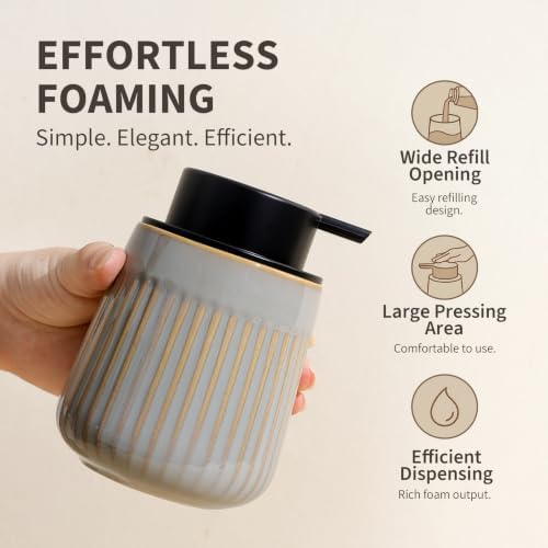 Bosilunlife Ceramic Foaming Soap Dispenser, Striped Pump for Bathroom