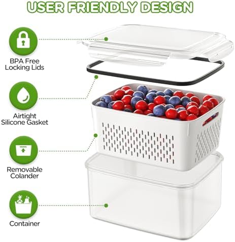 4 PCS Fruit Storage Containers with Removable Colander