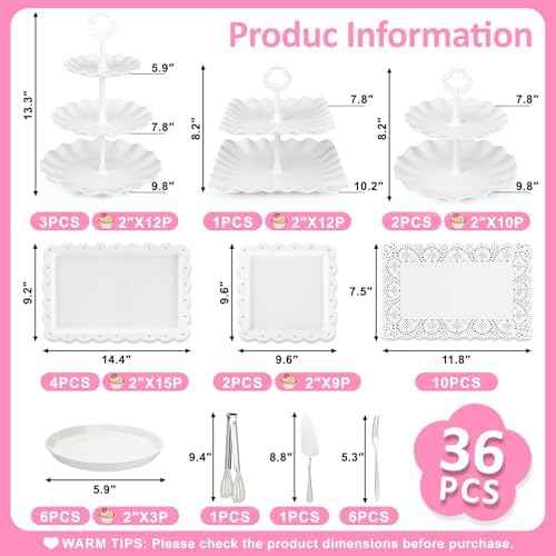 VISCOO 36 Pack Cupcake Stand, Dessert Table Display Set,Tiered Tray