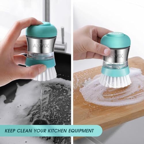 Soap Dispensing Palm Brush, Stainless Steel, Tiffany Blue