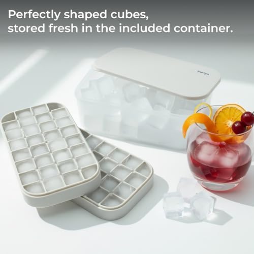 Ice Cube Tray Set with Lid & Bin, 2 Silicone Trays