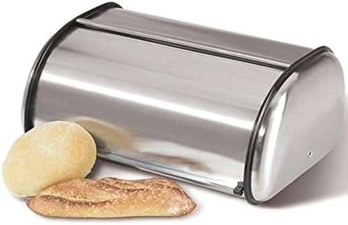 HOME IT Stainless Steel Bread Box for Kitchen Countertop, Large Bread Storage Bin with Roll Top Lid, Keeper for Loaf, Bagels & Pastries, Metal, 16.5 x 10 x 8 Inch