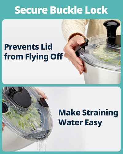 Stainless Steel Salad Spinner 6.34Qt, BPA-Free Large Lettuce Dryer