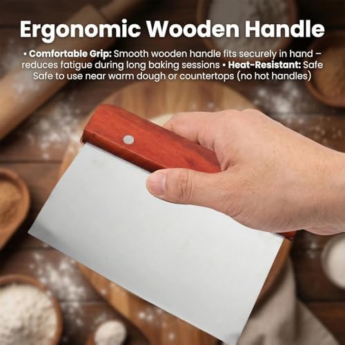 Bench Scraper Stainless Steel Dough Scraper with Wooden Handle Cake