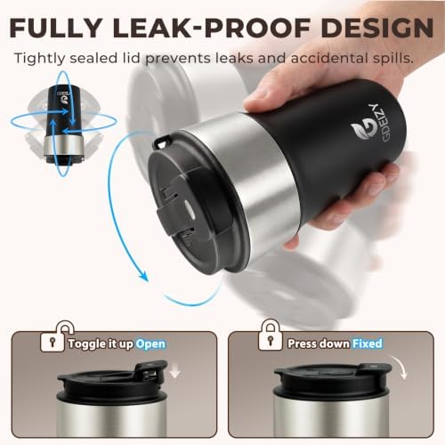 Insulated Travel Coffee Mug, 17oz Stainless Steel Leakproof Flip Straw