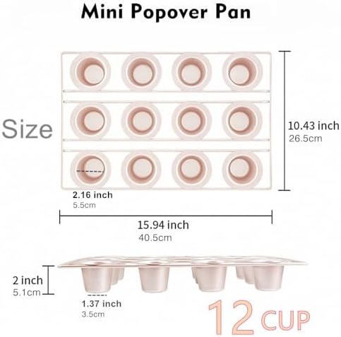 12-Cavity Popover Pan Non-Stick Yorkshire Muffin Puddings Cake Quiches