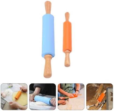 2pcs Silicone Rolling Pin Wood Handle Dough Roller