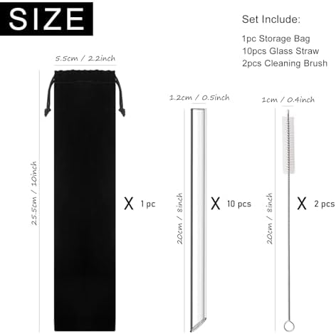 12 mm x 8 inch Reusable Glass Straws, Extra Wide Clear Smoothie Straws