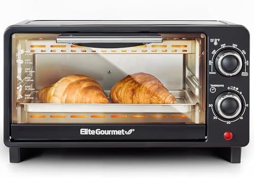 Elite Gourmet ETO490 9L/4-Slice Oven, 30-Min Timer, Adj. Temp, Black