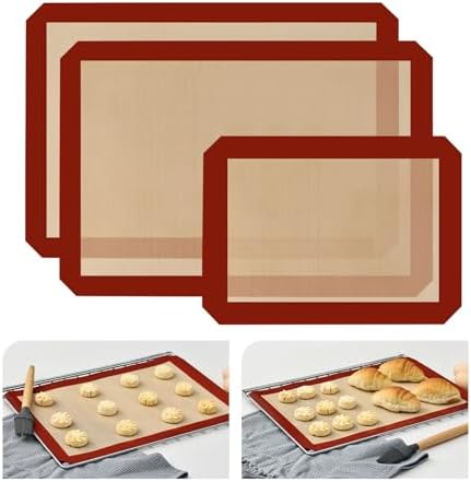KitchenRaku 3-Pack Silicone Baking Mat, (16.5"x11.6") 2 Half Sheets +