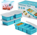 4-Pack Silicone Freezer Trays with Lid & 20 Bags - Multi-Size 1-Cup &