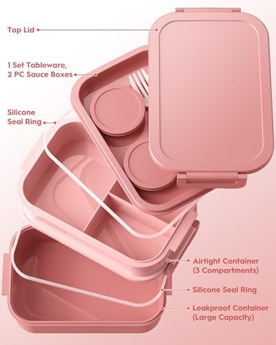 Canfanni Adults Bento Box with Thermo Bag, 74oz Capacity 3 Stackable