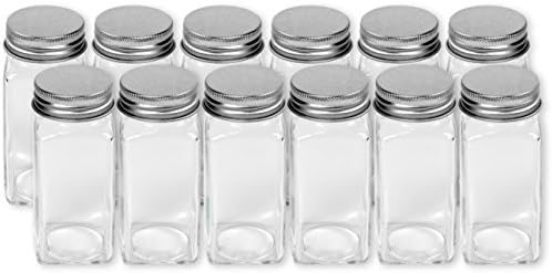 Simple Houseware Spice Jars 4-oz Square Glass Bottles, 12 Pack