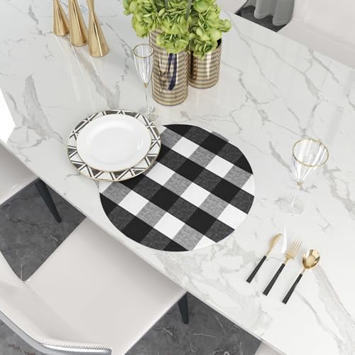 Black & White Cotton Buffalo Check Round Placemat, Set of 4, 15 Inch